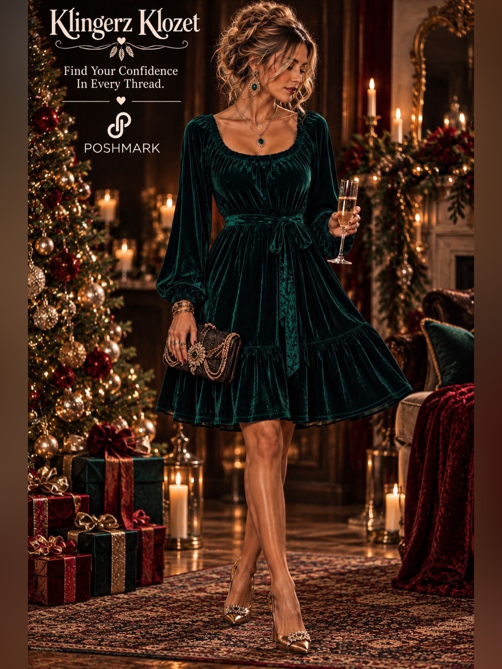 Draper James RSVP Emerald Green Velvet Dress Large Bow Back Pockets